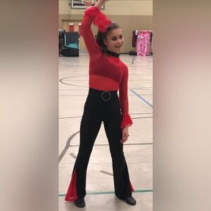 KNIGHT’s Child’s Size 12-14 Black Pants & Red Ling Sleeve Top Dance Cost…